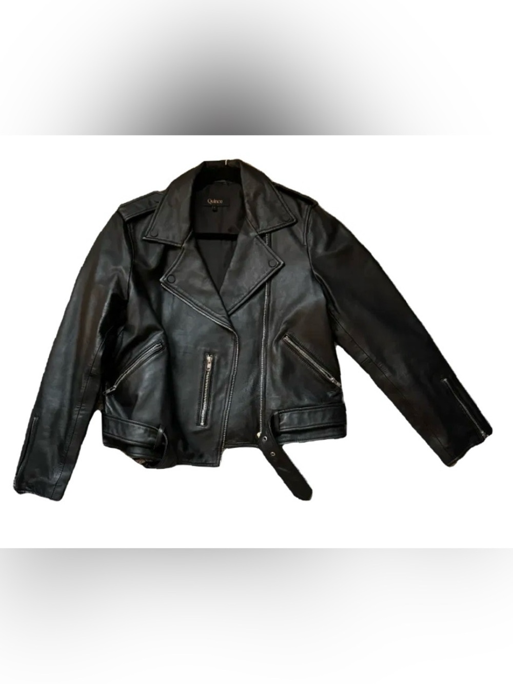 Quince Black Leather Moto Jacket - Women